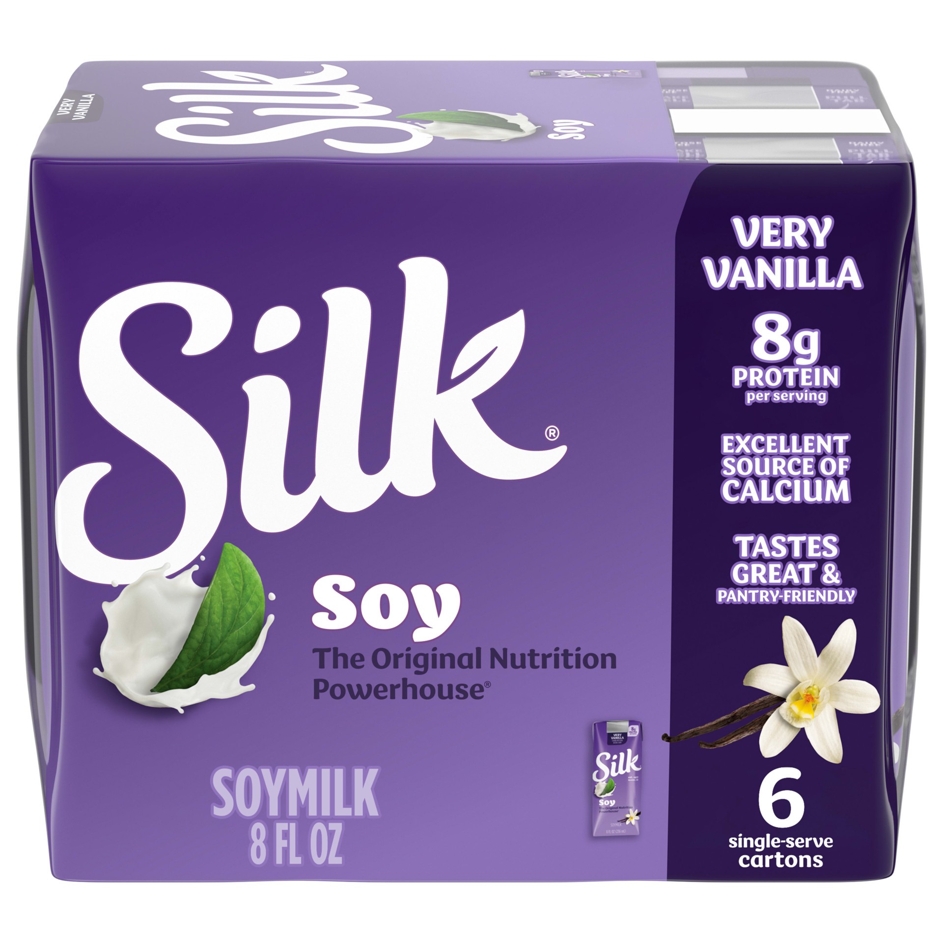 slide 1 of 5, Silk Soy Milk, Very Vanilla, Shelf Stable, Dairy Free, Lactose Free, Vegan Milk with 8g Protein per Serving, 8 FL OZ Carton, 6 Ct, 8 fl oz