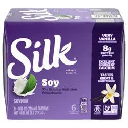 Silk Soy Milk, Very Vanilla, Shelf Stable, Dairy Free, Lactose Free Milk, 8 FL OZ Carton, 6 Ct