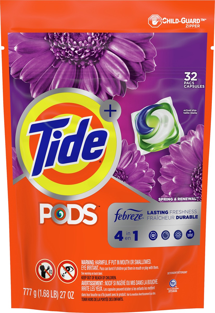 slide 1 of 3, Tide Plus Pods 4 in 1 Febreze Spring & Renewal Detergent 32 ea, 32 ct