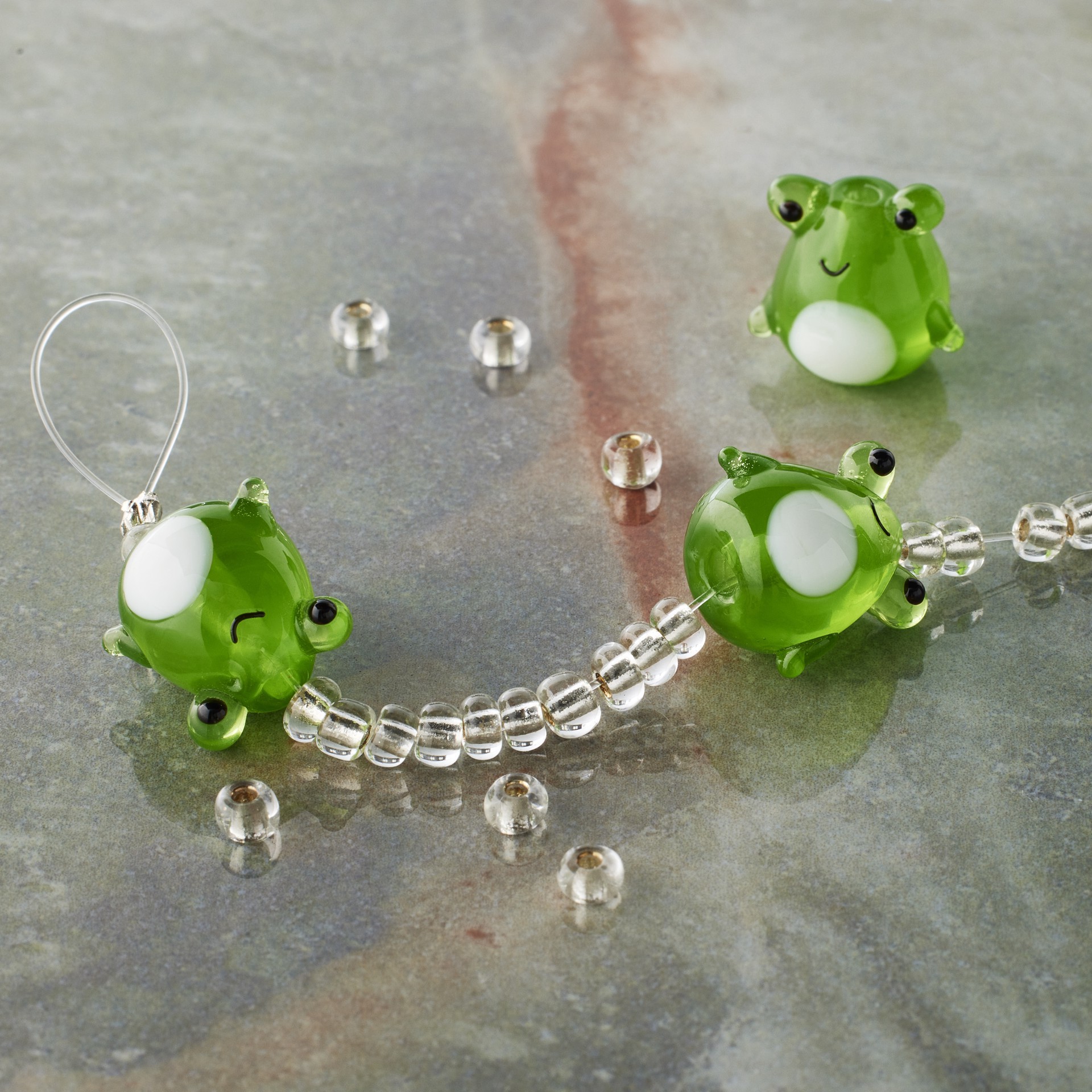 slide 2 of 3, Green Lampwork Glass Frog Beads By Bead Landing, 5mm x 17mm