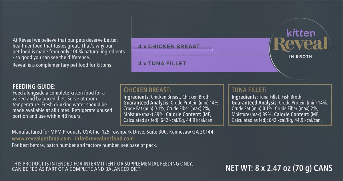 slide 3 of 6, Reveal Natural Wet Kitten Food Variety Pack in Broth 8 x 2.47 oz Can, 8 ct