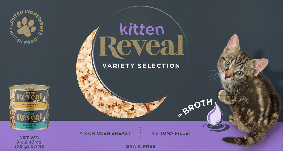 slide 2 of 6, Reveal Natural Wet Kitten Food Variety Pack in Broth 8 x 2.47 oz Can, 8 ct