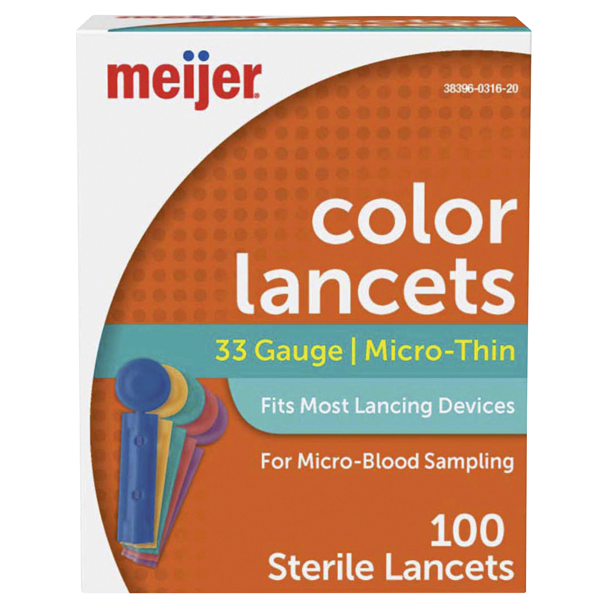 slide 1 of 1, Meijer 33 Gauge Color Lancets, 100 ct