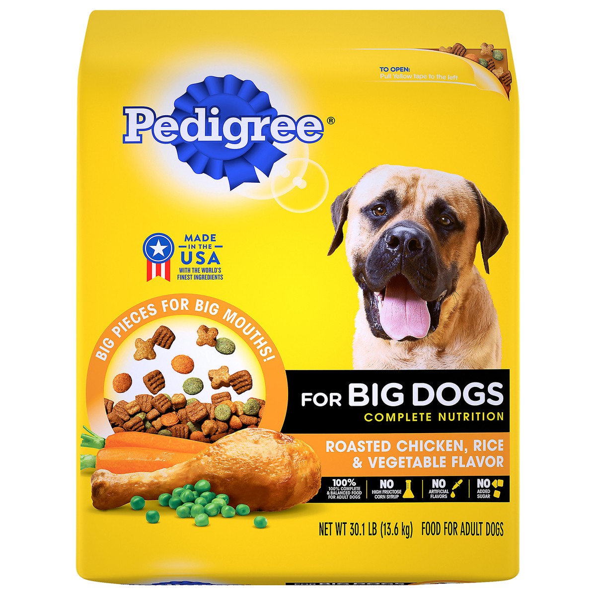 slide 1 of 17, PEDIGREE For Big Dogs Adult Complete Nutrition Large Breed Dry Dog Food Roasted Chicken, Rice & Vegetable Flavor Dog Kibble, 30.1 lb. Bag, 30.1 lb
