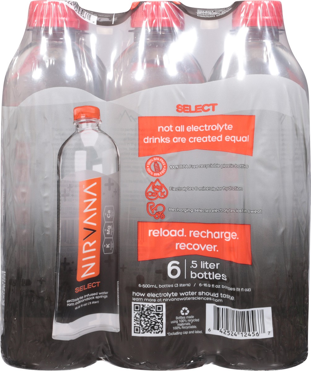 slide 5 of 12, Nirvana Select Electrolyte Infused Infused Water 6 - .5 l Bottles, 6 ct