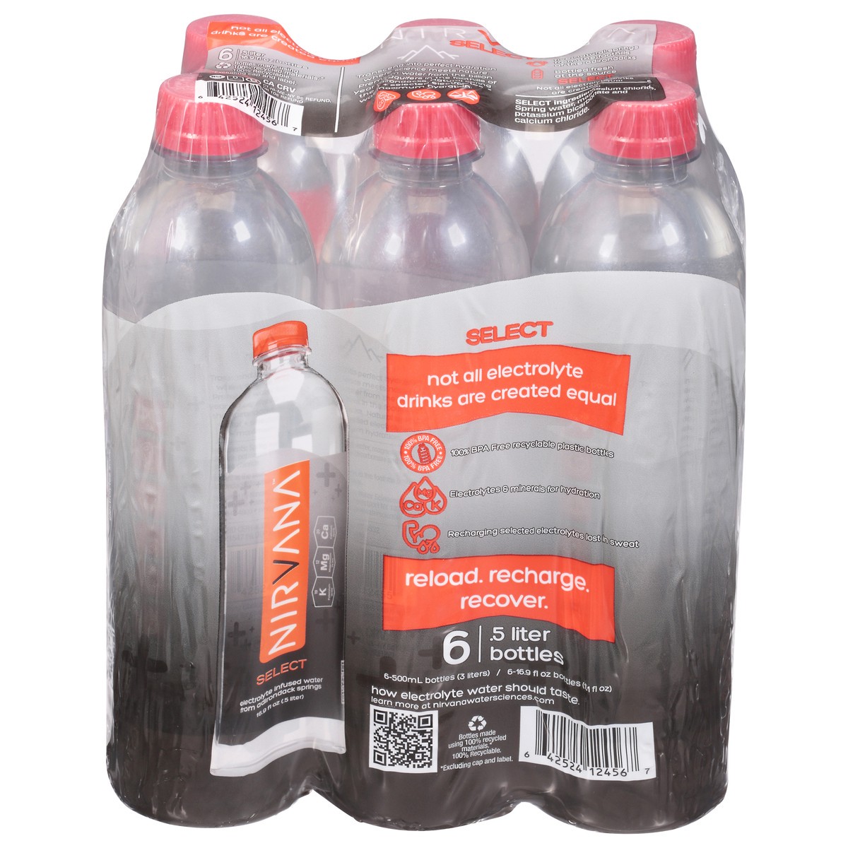 slide 11 of 12, Nirvana Select Electrolyte Infused Infused Water 6 - .5 l Bottles, 6 ct