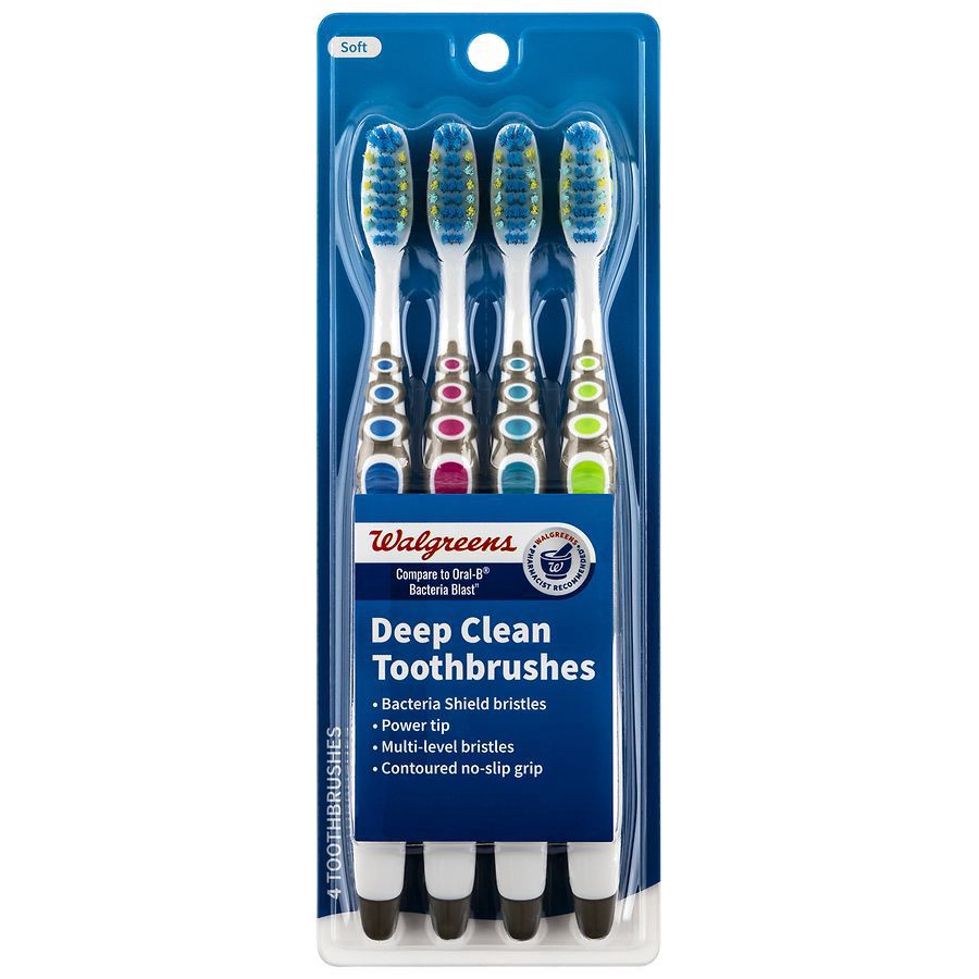 slide 1 of 4, Walgreens Deep Clean Bacteria Guard Soft Toothbrushes, 4 ct