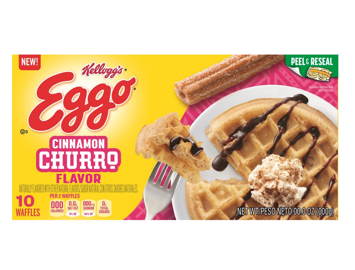 slide 1 of 29, Eggo Frozen Waffles, Frozen Breakfast, Breakfast Food, Cinnamon Churro, 12.3oz Box, 10 Waffles, 12.3 oz