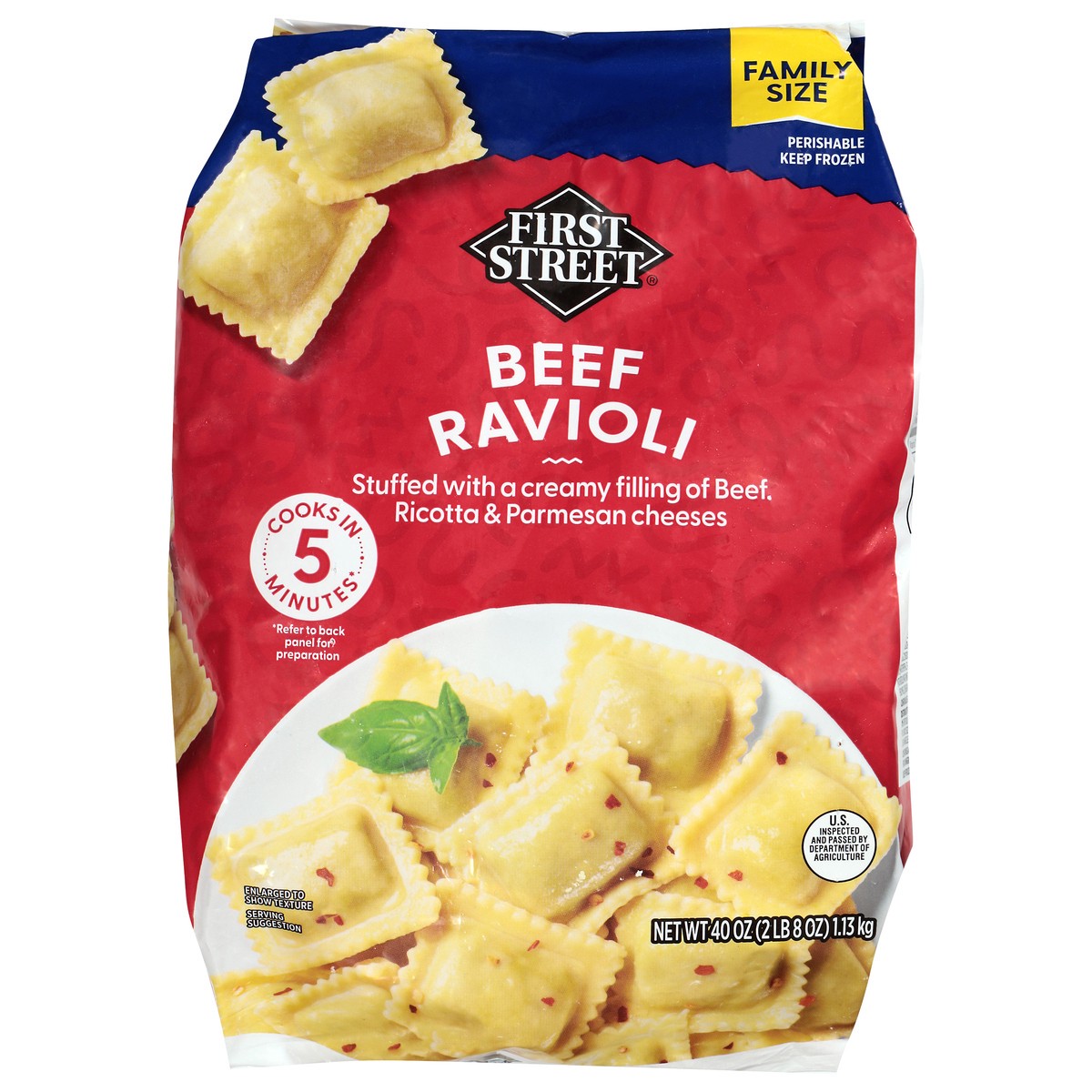 slide 2 of 4, Cb09 First Street Medium Square Beef Ravioli, 2.5 lb