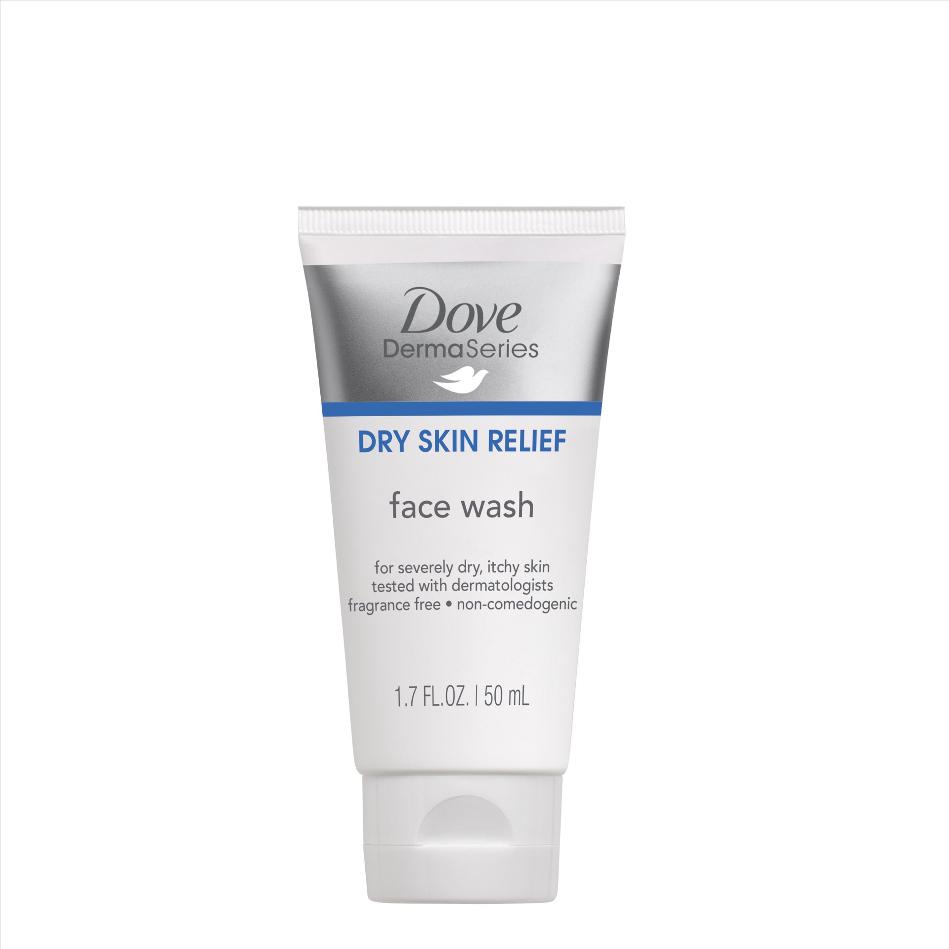 slide 1 of 3, Dove Fragrance-Free Face Wash, Travel Size for Dry Skin, 1.7 oz, 1.7 oz