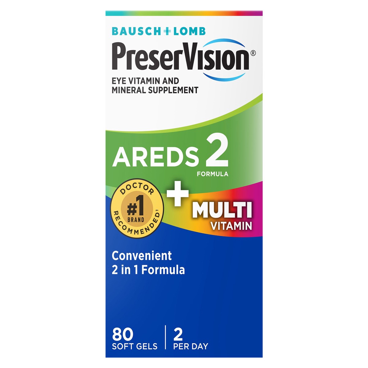 slide 1 of 1, PreserVision AREDS 2 + Multivitamin, 2-in-1 Eye Vitamin, Contains Vitamin C, D, E & Zinc, 80 Softgels , 80 ct