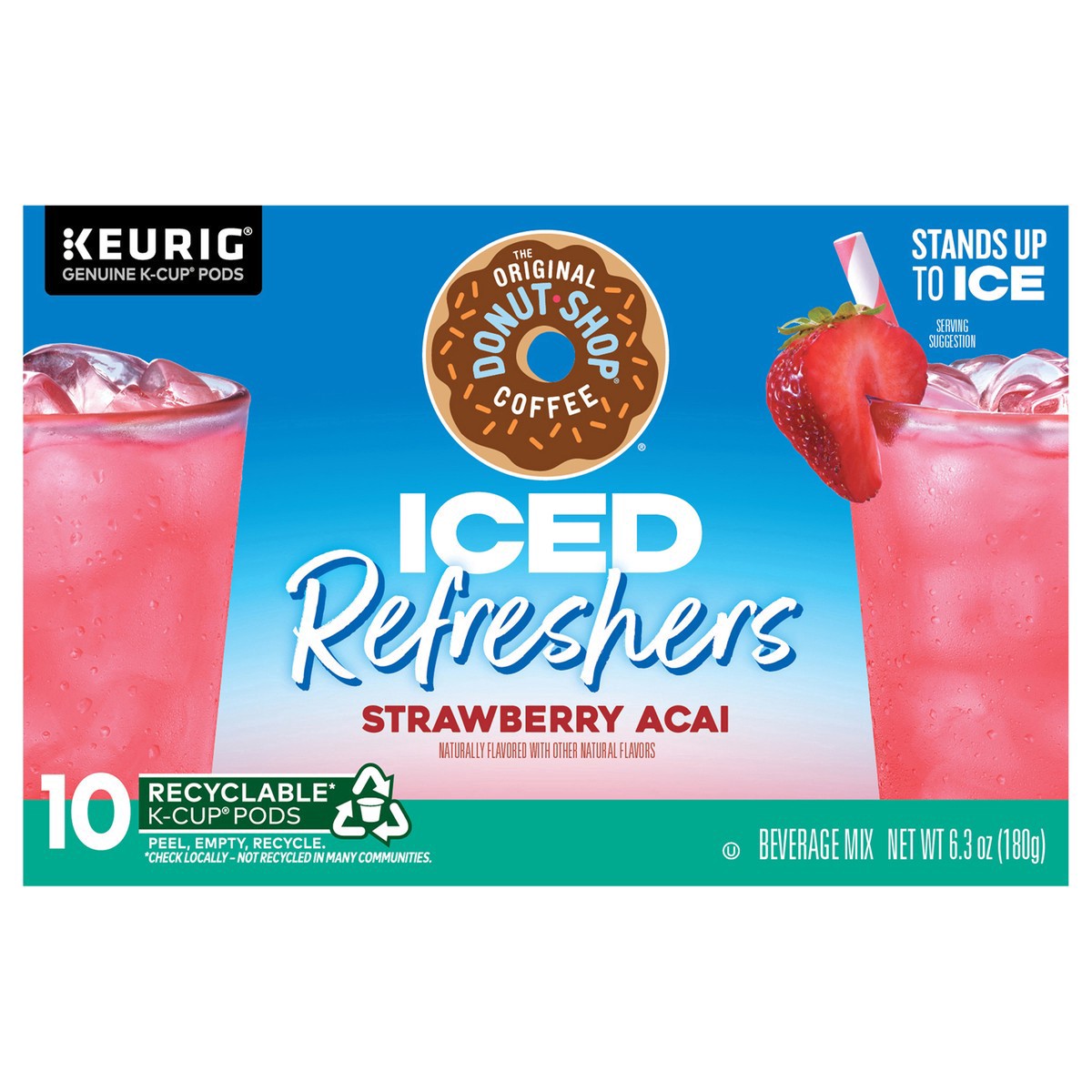 slide 1 of 10, The Original Donut Shop Iced Refreshers, Strawberry Açaí Flavor, Keurig Single Serve K-Cup Pods, 10 Count, 10 ct