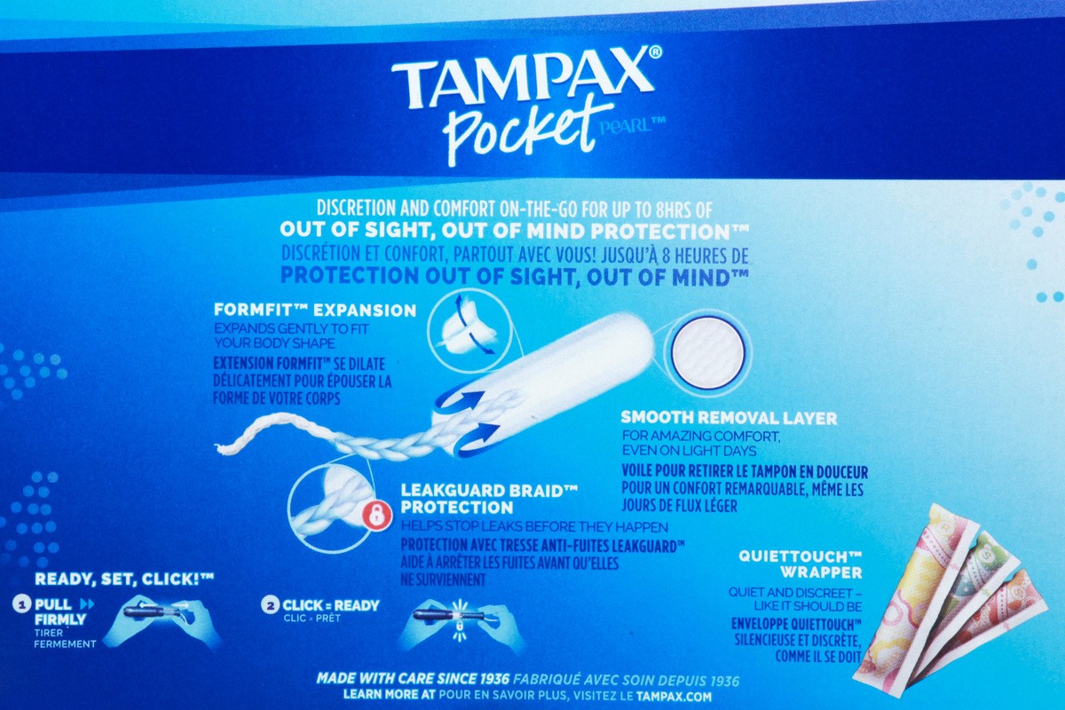 slide 8 of 8, Tampax Pocket Pearl Triple Pack Regular/Super/Super Plus Compact Unscented Tampons 30 ea, 30 ct