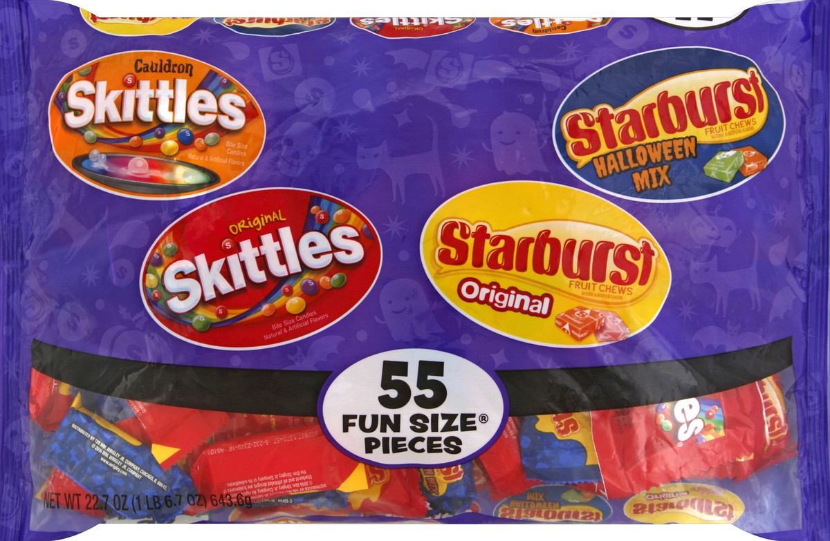 slide 3 of 6, Mixed SKITTLES & STARBURST Bulk Halloween Candy Bag, 55 Fun Size Pieces, 22 oz