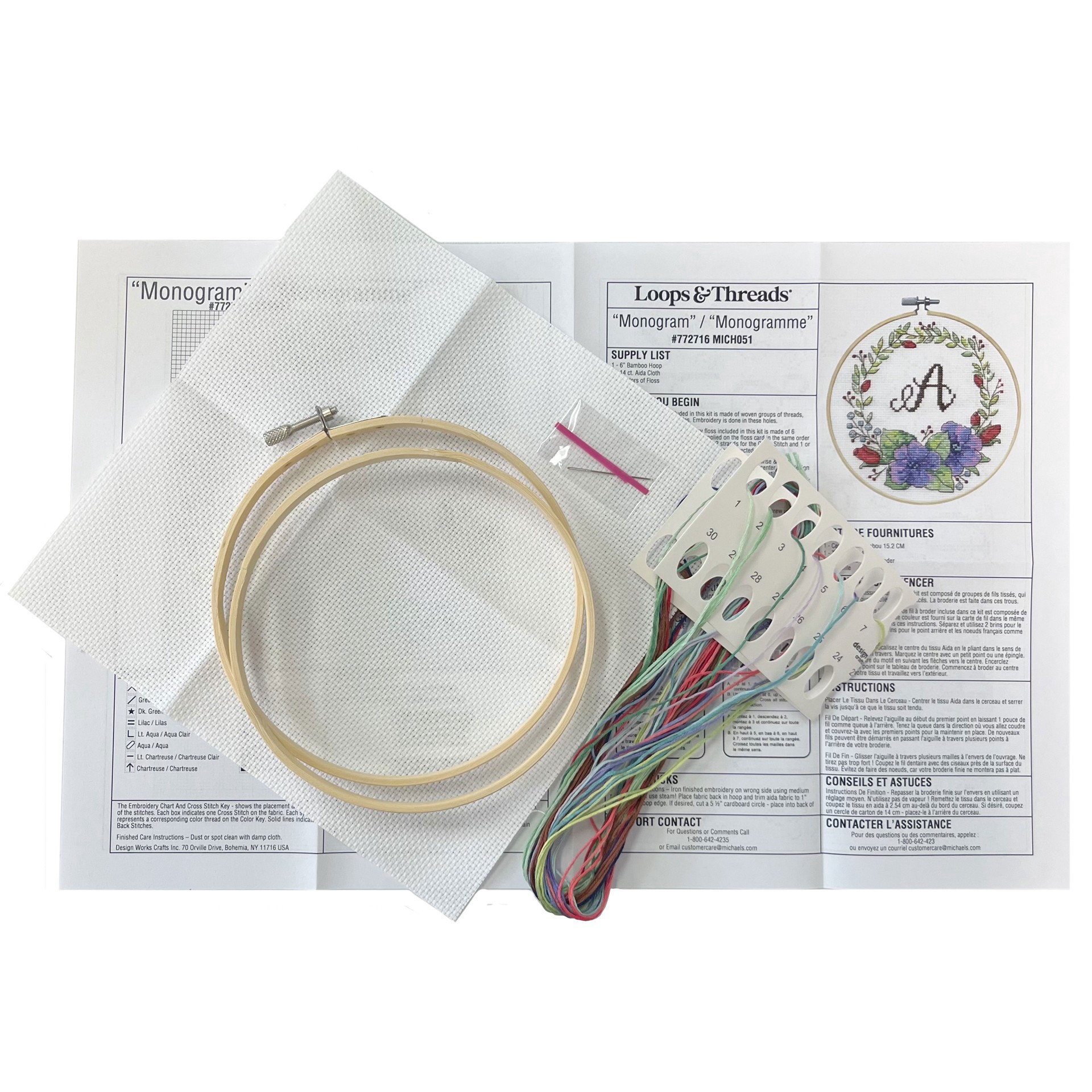 slide 3 of 3, 6" Floral Monogram Counted Cross Stitch Kit With Hoop By Loops & Threads, 6 in