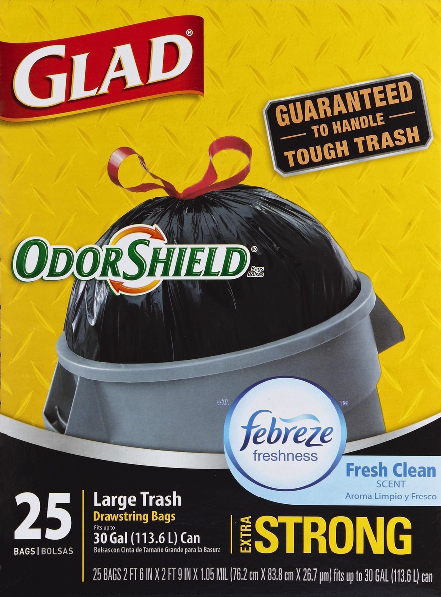 slide 6 of 6, Glad OdorShield Febreze Fresh Clean Scent Large Drawstring Bags, 25 ct