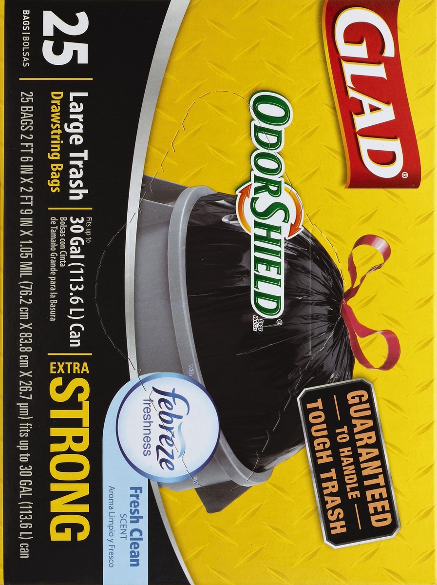 slide 3 of 6, Glad OdorShield Febreze Fresh Clean Scent Large Drawstring Bags, 25 ct