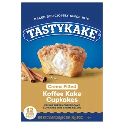 Tastykake Koffee Cake Cupcakes, 12 Count, 6 Packs of 2 Crème-filled Cupcakes with Crumb Topping