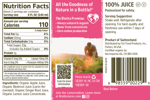 slide 5 of 10, Biotta Organic Apple Beet Ginger Juice, 16.9 fl oz