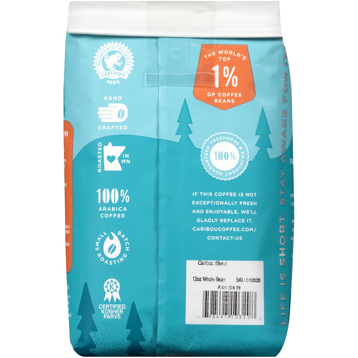 slide 7 of 9, Caribou Coffee Blend Medium Roast Whole Bean Coffee 12 oz. Stand-Up Bag, 12 oz