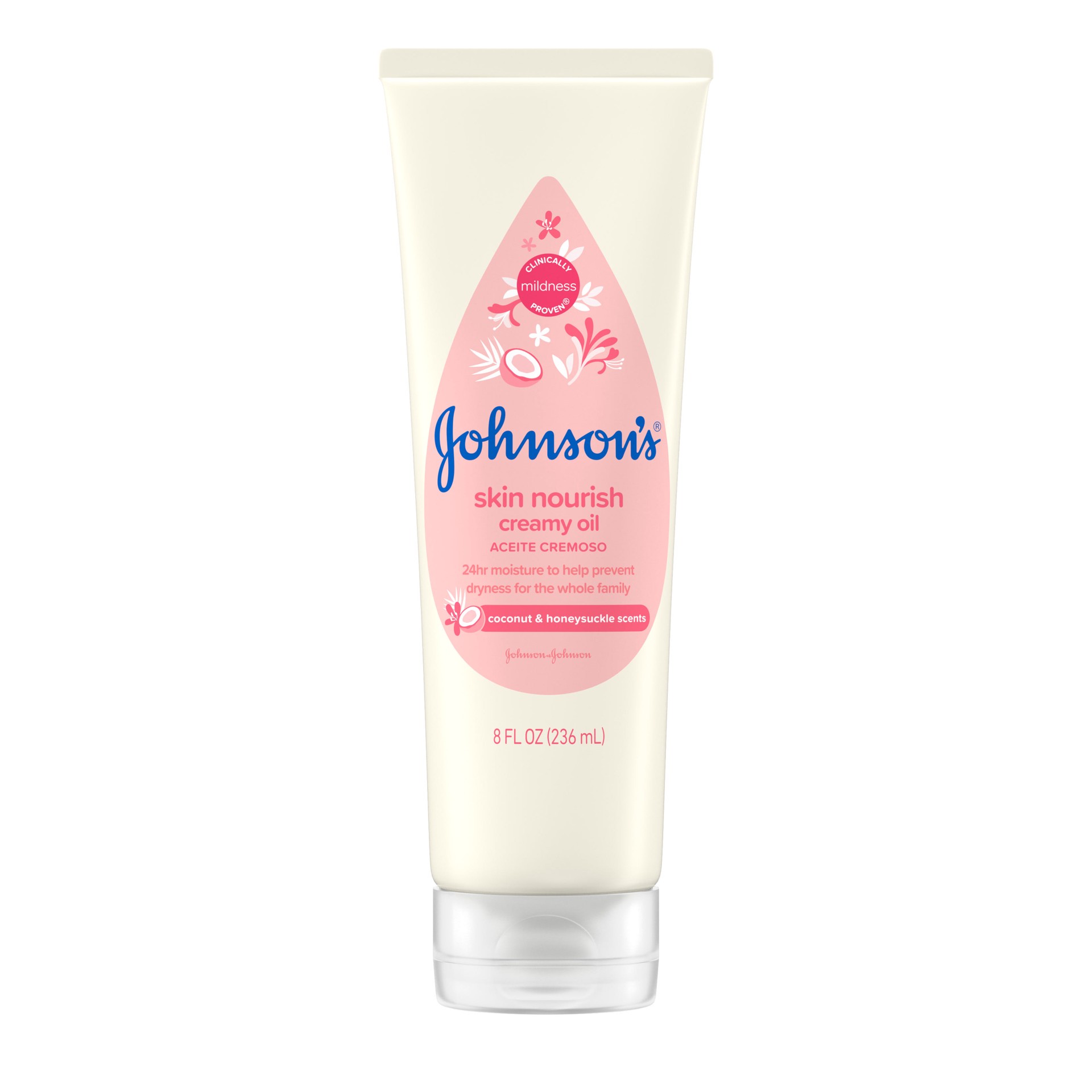 slide 7 of 9, Johnson's Johnsons Skin Nourish Creamy Oil, Coconut & Honeysuckle Scents, 8 Fl. Oz (236 mL), 8 fl oz
