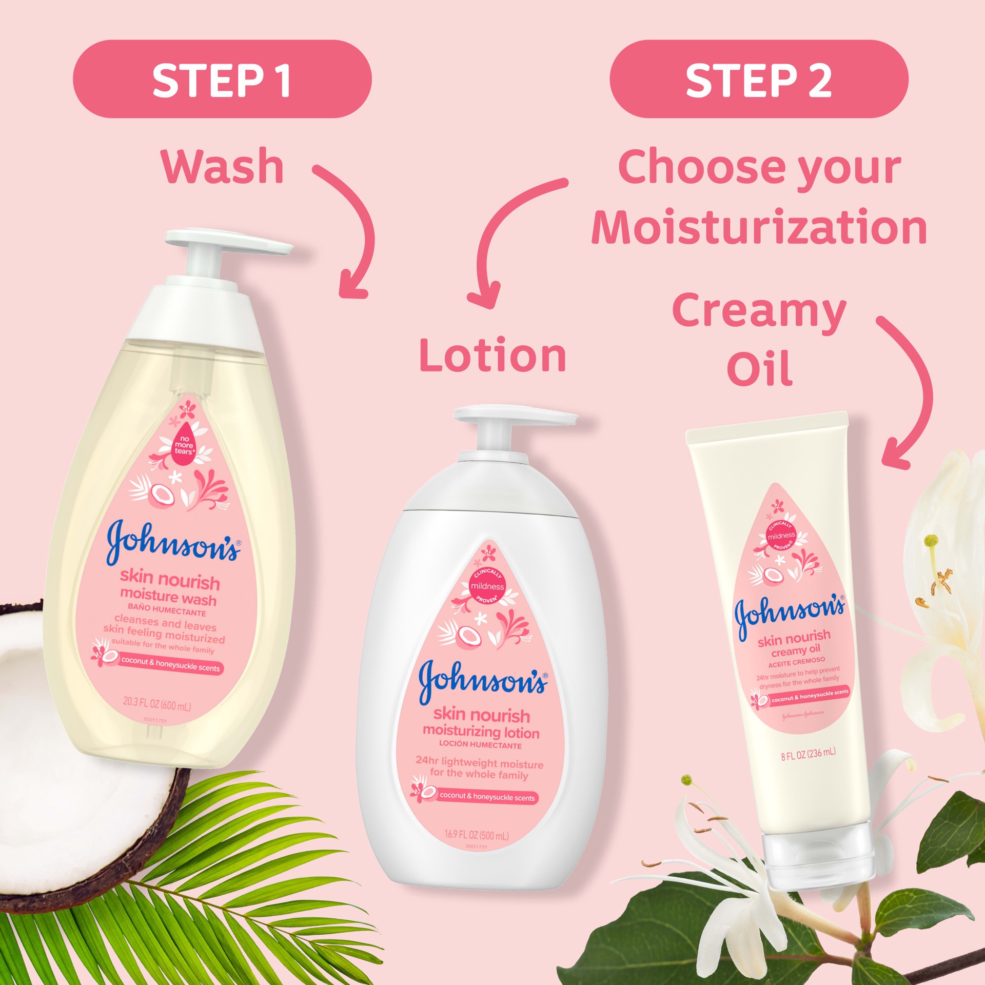 slide 5 of 9, Johnson's Johnsons Skin Nourish Creamy Oil, Coconut & Honeysuckle Scents, 8 Fl. Oz (236 mL), 8 fl oz