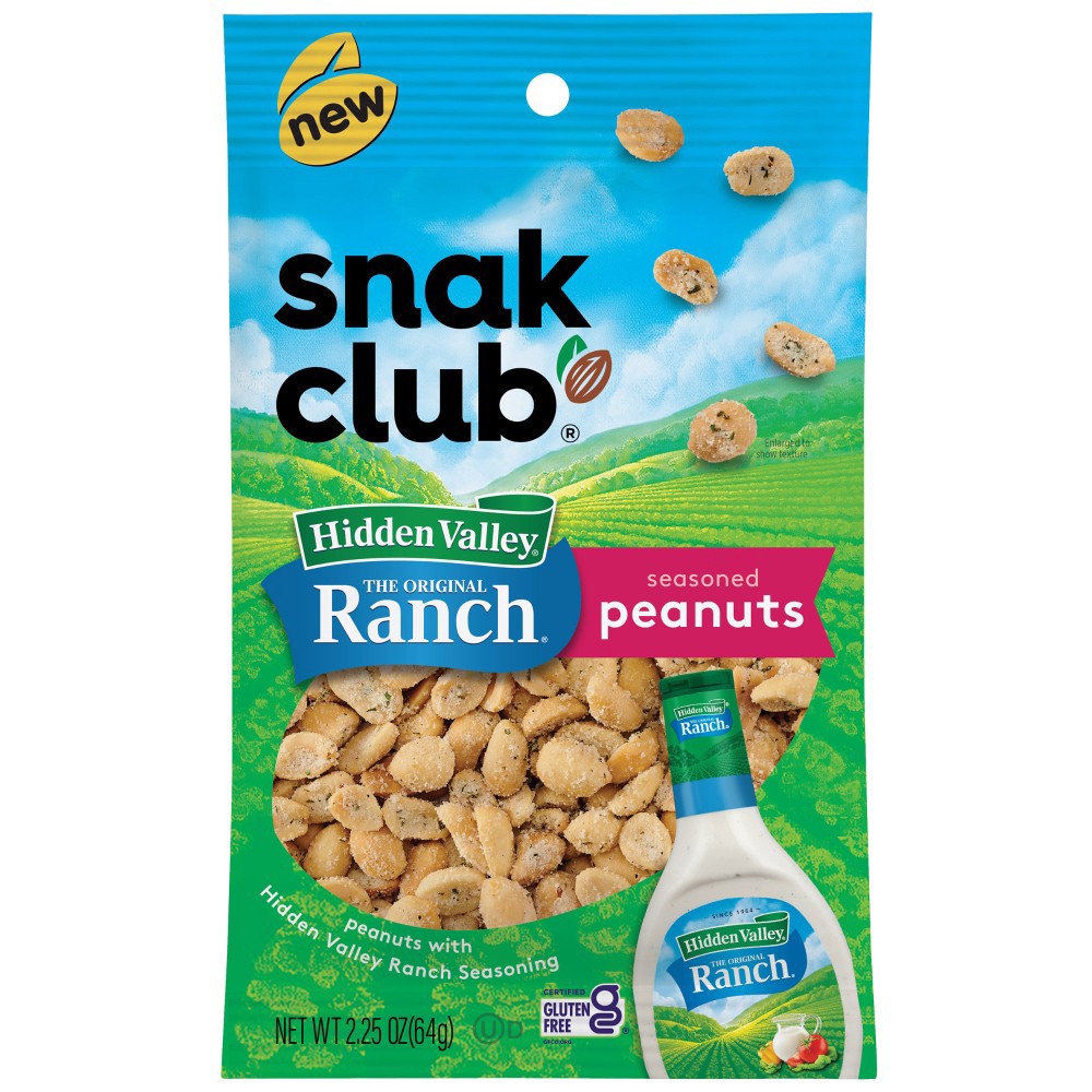 slide 2 of 4, Snak Club Hidden Valley Ranch Seasoned Peanuts, 2.25 oz