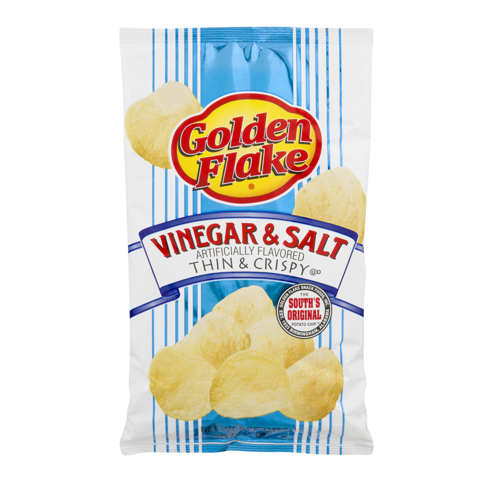 slide 1 of 1, Golden Flake Potato Chips, Thin & Crispy, Vinegar & Salt, 5 oz