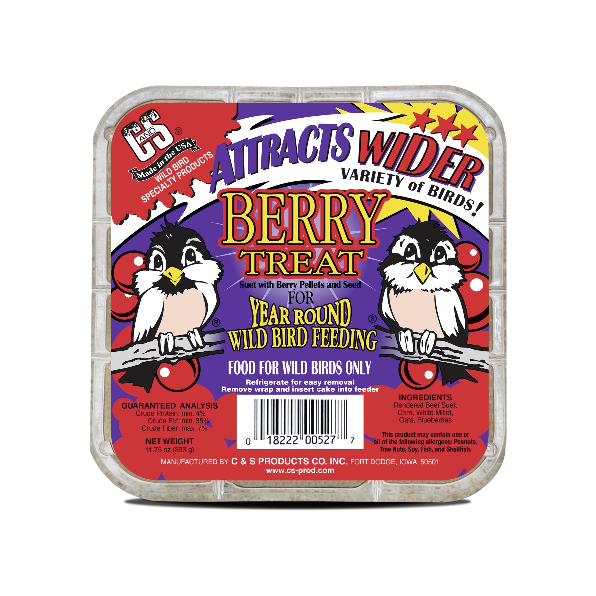 slide 1 of 6, C&S Berry Treat Suet Cake For Wild Birds, 11.75 oz