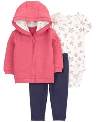 Carter's Baby 3-Piece Floral Hooded Cardigan Set Pink/White/Navy 18M