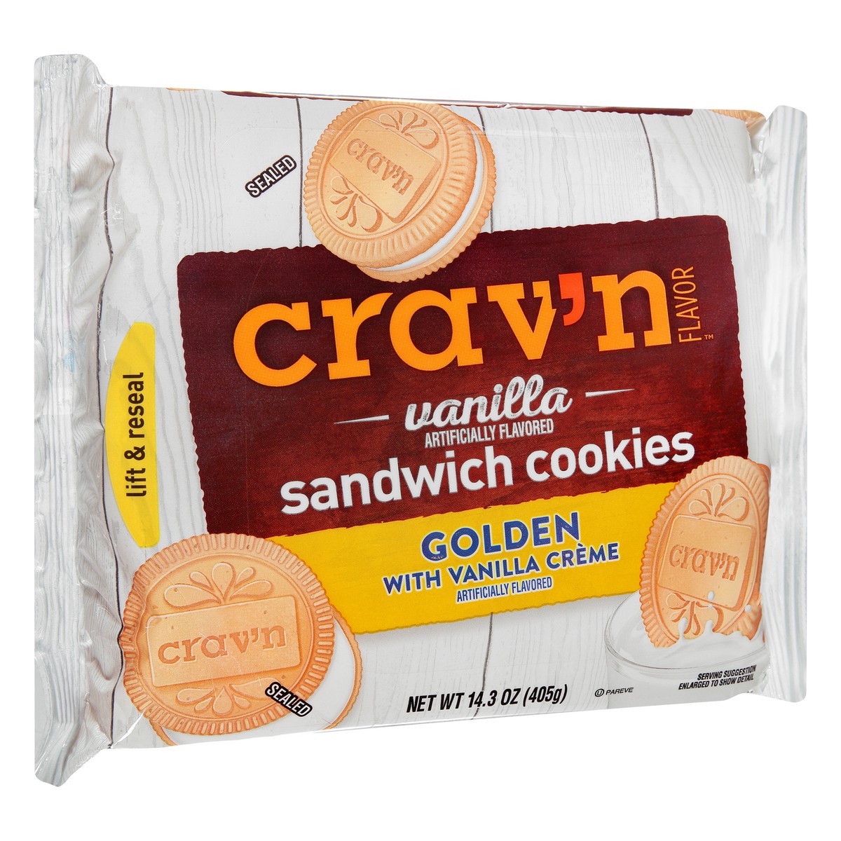 slide 4 of 14, Crav'n Flavor Golden With Vanilla Creme Vanilla Sandwich Cookies 14.3 oz, 14.3 oz