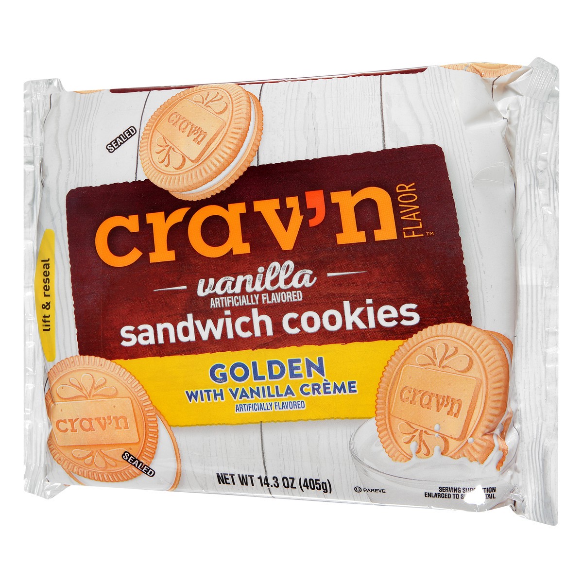 slide 14 of 14, Crav'n Flavor Golden With Vanilla Creme Vanilla Sandwich Cookies 14.3 oz, 14.3 oz