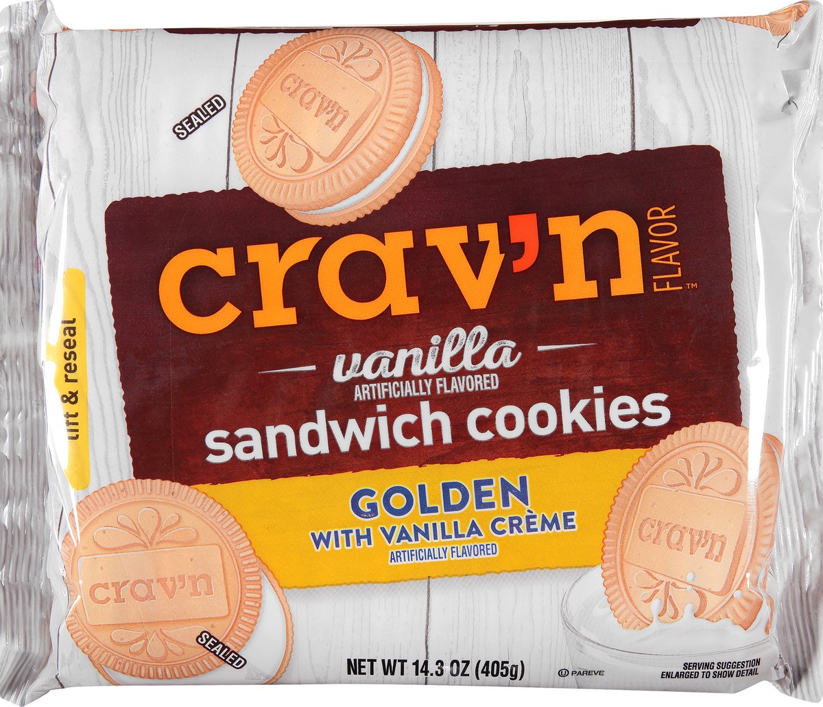 slide 9 of 14, Crav'n Flavor Golden With Vanilla Creme Vanilla Sandwich Cookies 14.3 oz, 14.3 oz