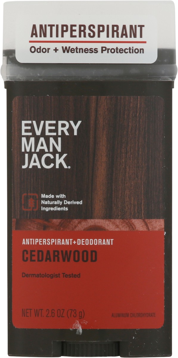 slide 6 of 9, Every Man Jack Men’s Cedarwood Antiperspirant Deodorant - Stay Fresh with Antiperspirant Men’s Deodorant - Odor Crushing, Long Lasting, Plant-Based, and No Harsh Chemicals - 2.6 oz, 2.6 oz
