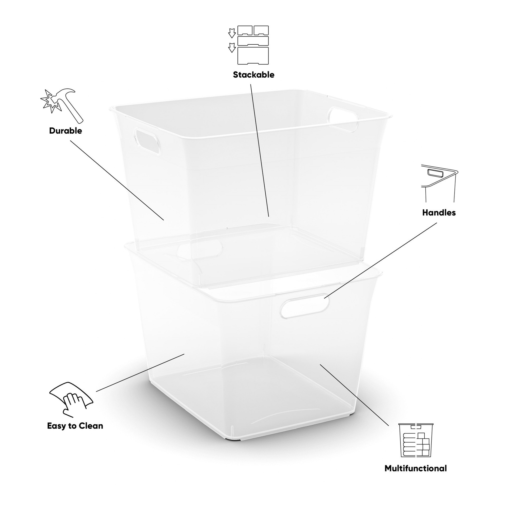 slide 4 of 5, Curver V-Basket Extra Large Clear Organizing Storage Basket, 10 in x 13 in x 15 in
