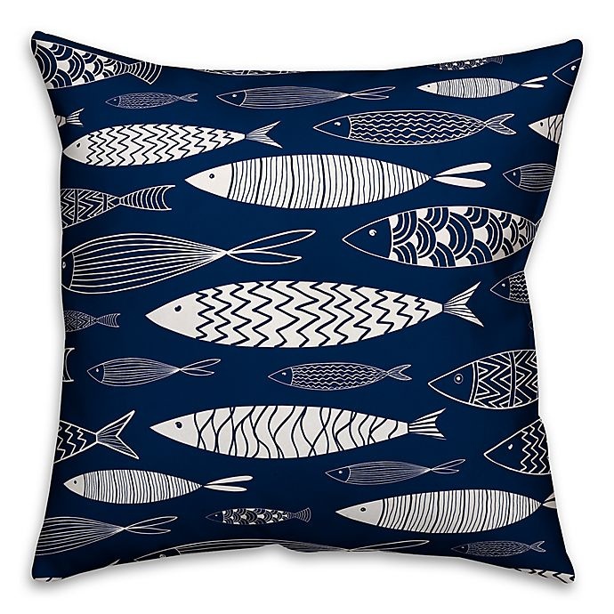 slide 1 of 1, Designs Direct School of Fish Square Outdoor Throw Pillow - Navy/White, 1 ct