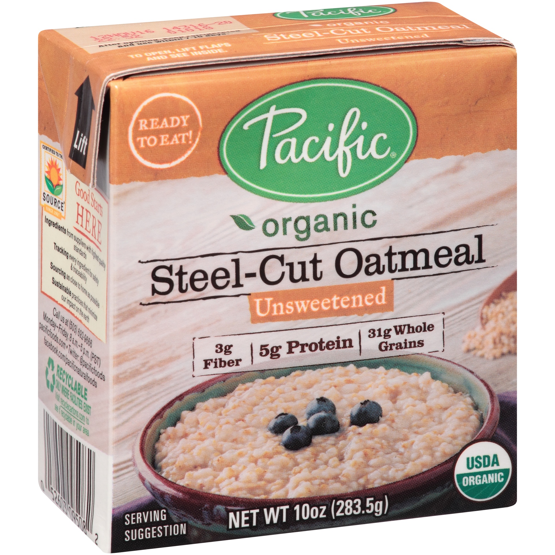 slide 1 of 1, Pacific Foods Organic Unsweetened Steel Cut Oatmeal, 10 oz