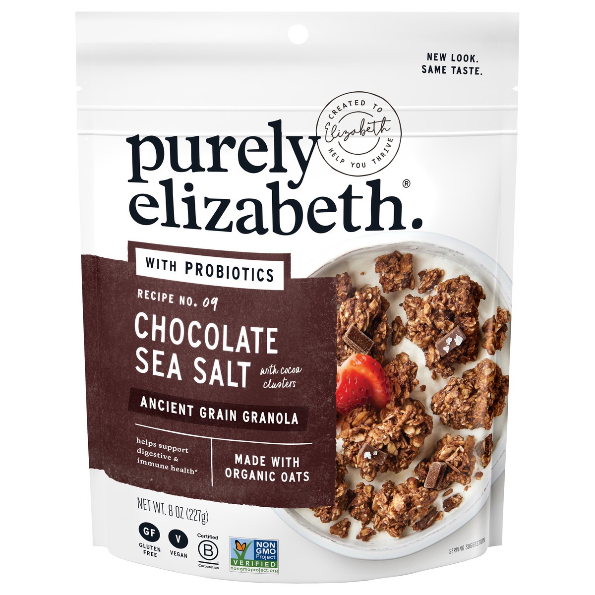 slide 1 of 9, Purely Elizabeth Chocolate Sea Salt with Probiotics Granola 8 oz., 8 oz