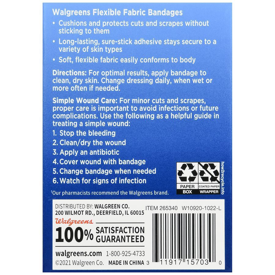 slide 2 of 5, Walgreens Flexible Fabric Adhesive Bandages, 30 ct