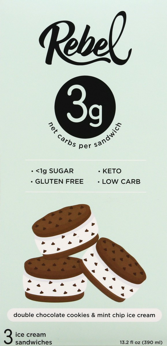 slide 6 of 9, Rebel Double Chocolate Cookies & Mint Chip Ice Cream Sandwiches 3 ea, 3 ct