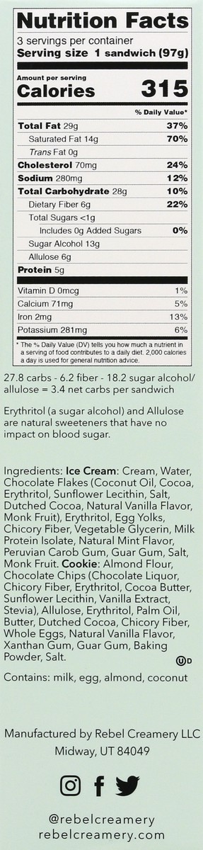 slide 8 of 9, Rebel Double Chocolate Cookies & Mint Chip Ice Cream Sandwiches 3 ea, 3 ct