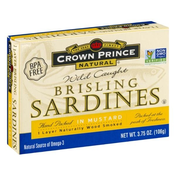 slide 1 of 2, Crown Prince Brisling Sardines In Mustard Sauce, 3.75 oz