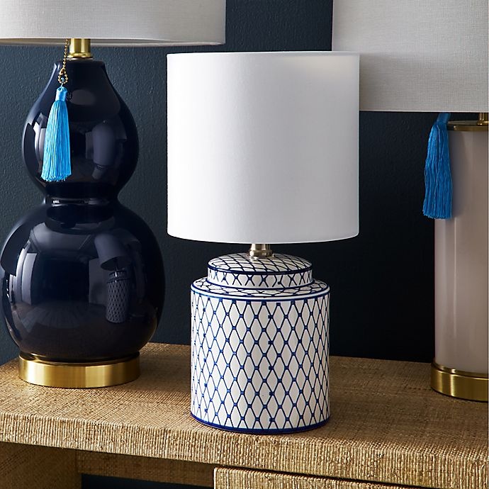 slide 1 of 4, One Kings Lane Open House Archer Table Lamp - Blue/White, 1 ct