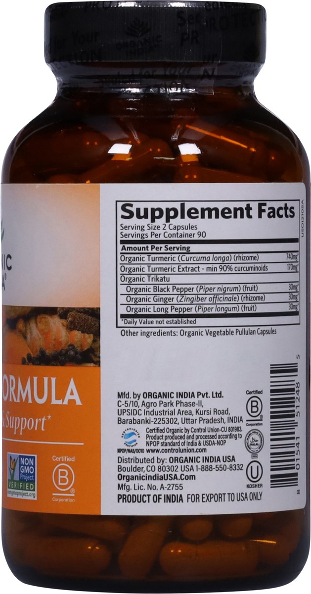 slide 6 of 13, Organic India Turmeric Formula 180 Vegetarian Caps, 180 ct