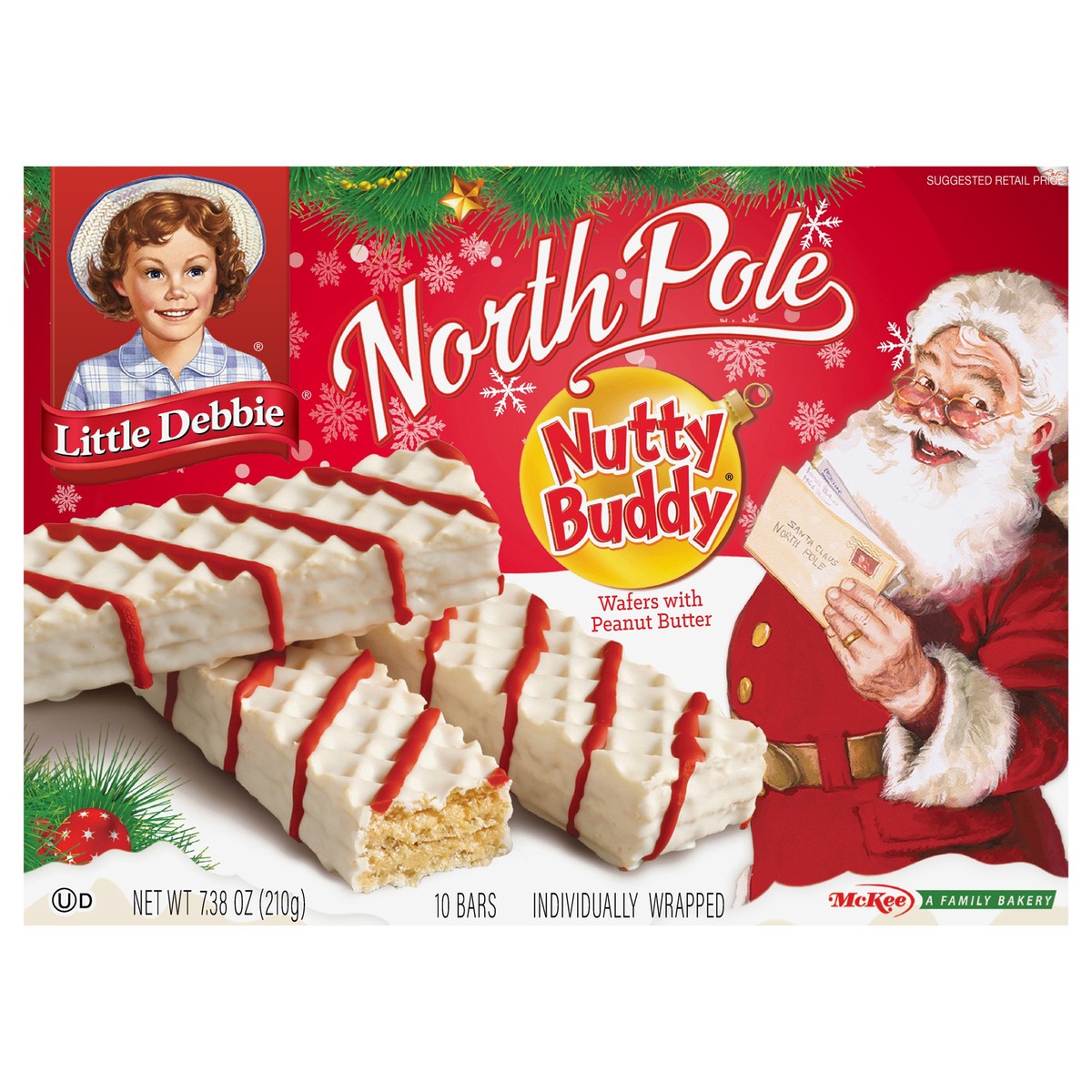 slide 1 of 12, Little Debbie Snack Cakes, Little Debbie Family Pack North Pole Nutty Buddy, 10 ct