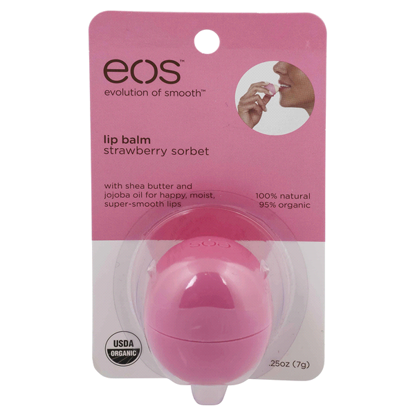 slide 1 of 1, eos Strawberry Sorbet Smooth Sphere Lip Balm, 0.25 oz