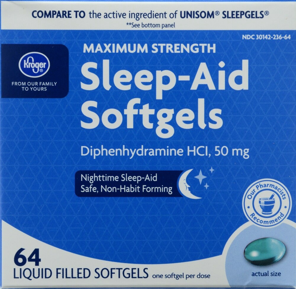 slide 1 of 1, Kroger Sleep-Aid Softgels, 64 ct