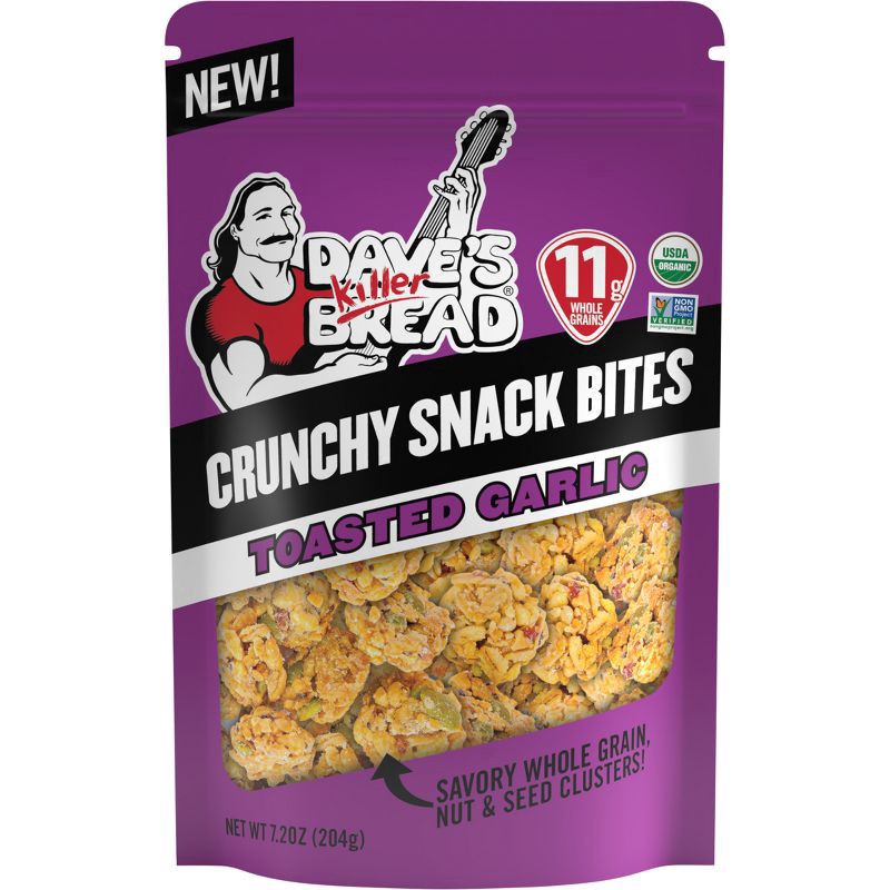 slide 1 of 7, Dave's Killer Bread Toasted Garlic Crunchy Snack Bites, Garlic Organic Snacks, 7.2 oz