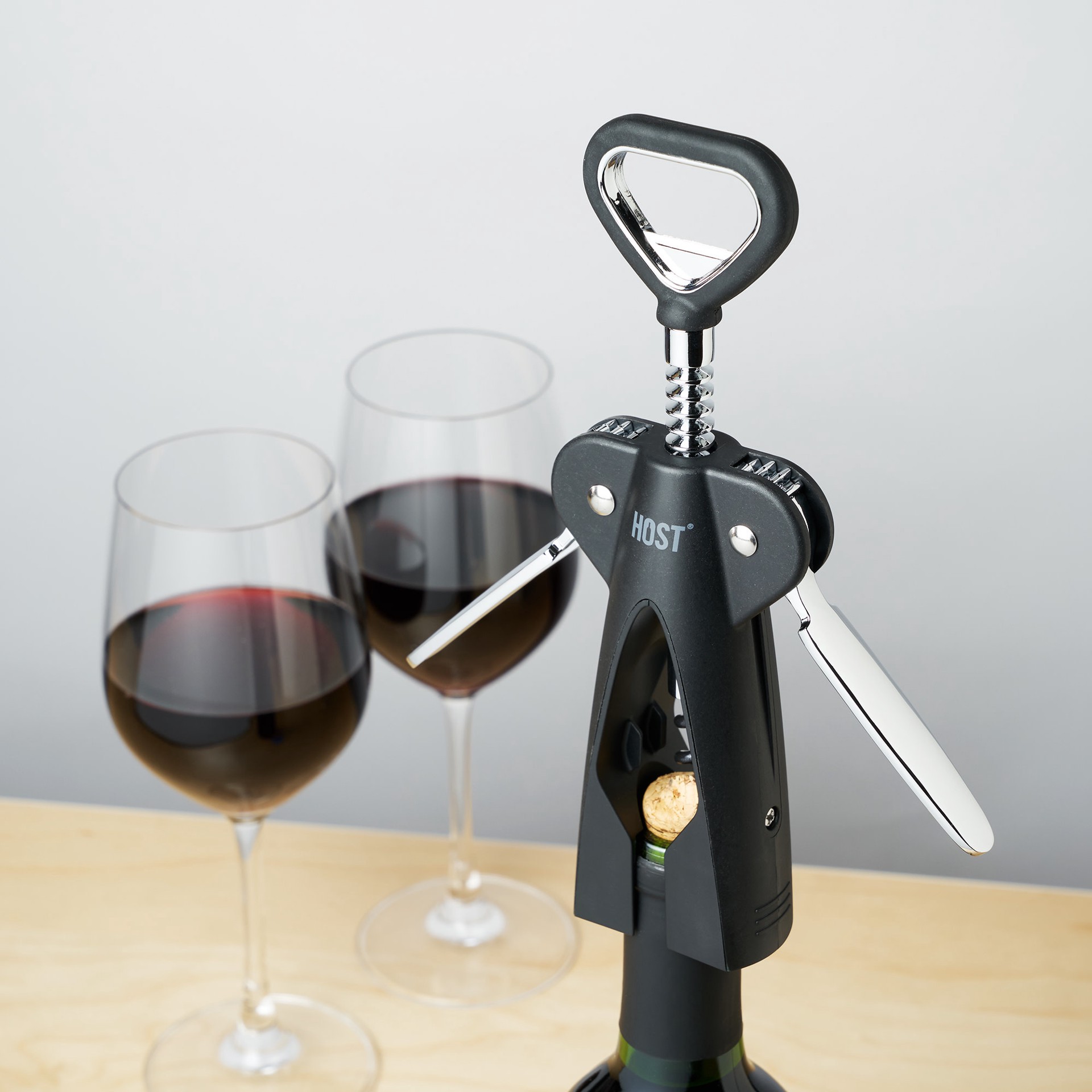 slide 2 of 5, HOST Winged Corkscrew, Non-Stick Worm And Bottle Opener, 2-Blade Foil Cutter, 1 ct