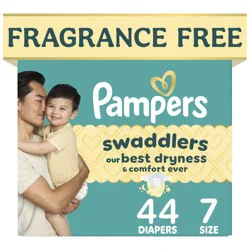 Pampers Swaddlers Diapers, Size S7 (26-50 lbs), 44 Count, Absorbent, Keeps Baby Dry and Comfortable, Pediatrician Recommended Skin Safe Disposable Baby Diaper